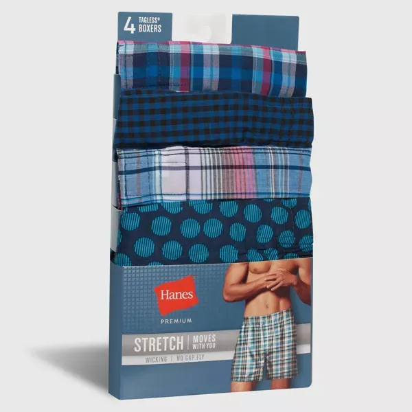 Photo 2 of XL Hanes Premium Men's Stretch Woven Boxer Shorts 4pk - Blue/Green