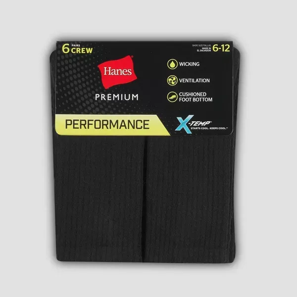 Photo 2 of Size 6-12 Men's Hanes Premium Performance Cushioned Crew Socks 6pk