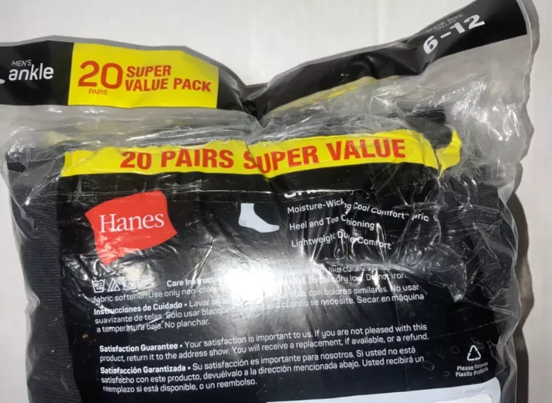 Photo 2 of Hanes 20 prs ANKLE socks heel and toe cushioning BLACK SIZE 6-12 Wicking