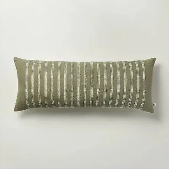 Photo 1 of 12" x 30" Textured Rail Stripe Lumbar Throw Pillow Sage Green/Cream 