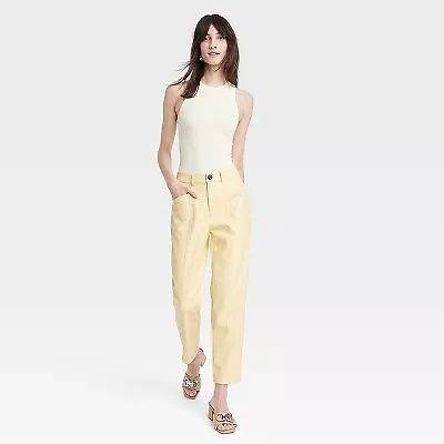 Photo 1 of Size - 14 Women's High-Rise Faux Leather Ankle Trousers - A New Day Yellow 0