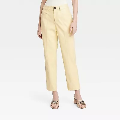 Photo 1 of Size - 14 Women's High-Rise Faux Leather Ankle Trousers - A New Day Yellow 0