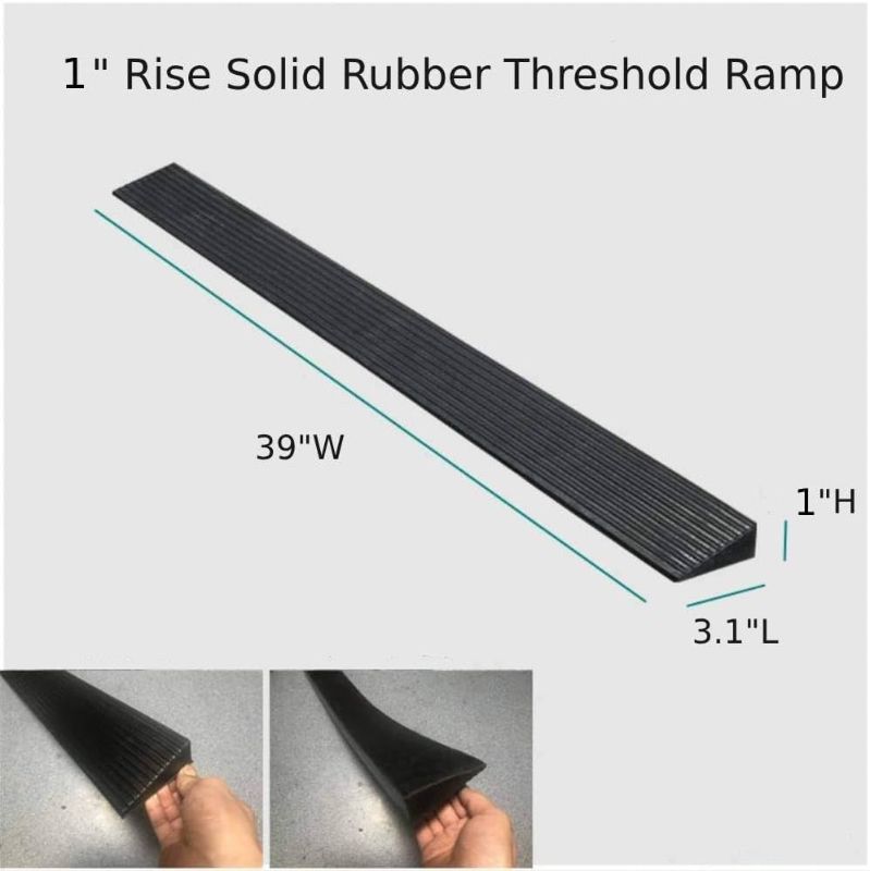 Photo 2 of Bilaida 1" Rise Solid Rubber Threshold Ramp, 1500 LBS Capacity, 39" Wide Non-Slip Wheelchair Ramp for Doorway Indoor or Outdoor, Bathroom, Garage and Supermarket Entrance, Cuttable Black (1''H, 1)