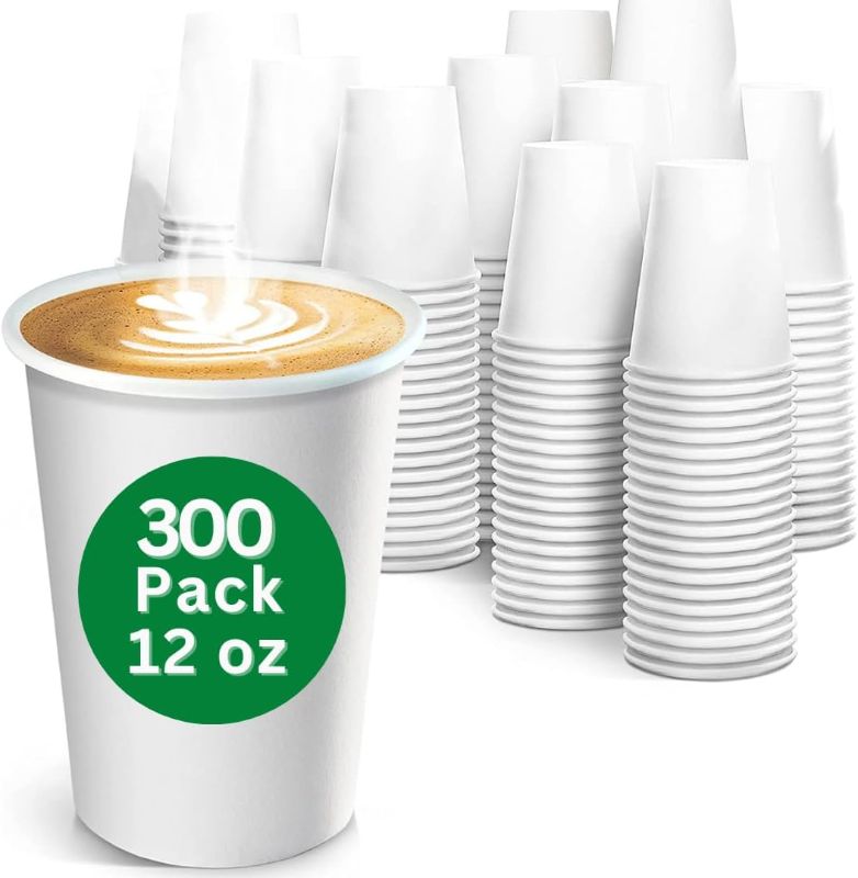 Photo 1 of 12 oz - 300 Pack White Paper 350gsm hot Cups l Disposable Coffee Cups l Thick Heavy Duty Cups