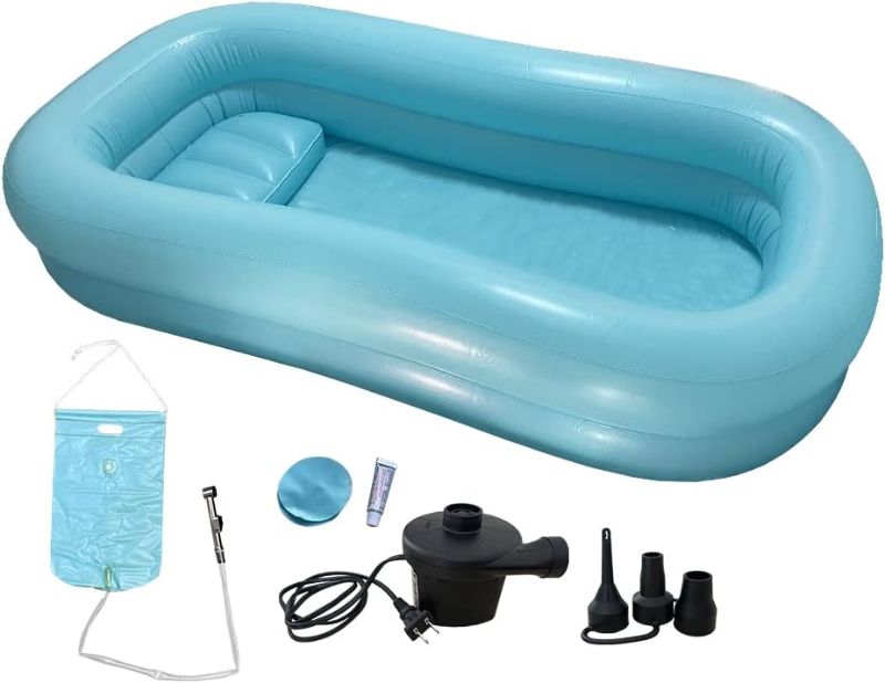 Photo 1 of Inflatable Bathtub Medical for Shower Bed Bathing Elderly Bedridden Patients Full Body Bed Bath Water Basin for Bathing Home Care Medical Equipment Blow Up Bathtub Aids Disabled Bed Shower Accessories
