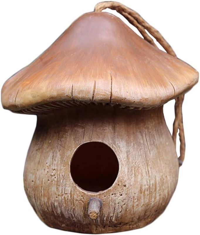 Photo 1 of Bird Houses for Outside, Hand-Painted Bird Houses for Outdoors,Resin Mushroom Decorative Birdhouses, 16*16.5cm, Brown x2