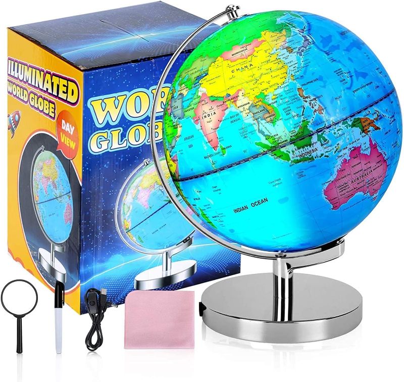 Photo 1 of 6 in1 Illuminated World Globe for Kids & Adults All Ages High Clear Map, Illuminates Educational Interactive Globe STEM Toy, Light Up Kids Globe Lamp,Earth Globe Gifts For Boys And Girls