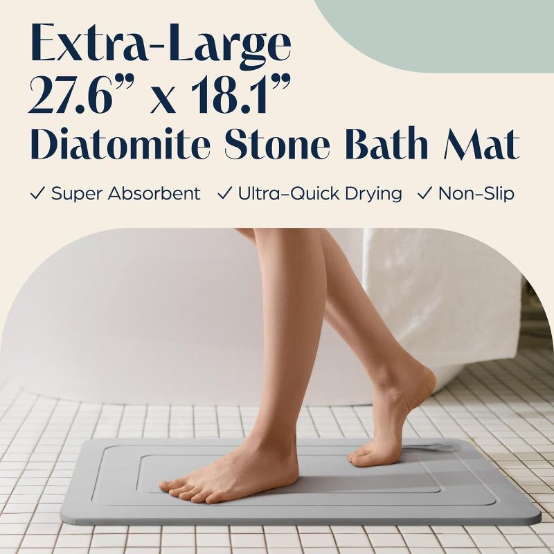 Photo 2 of Diatomite Stone Bath Mat Large for Bathroom (27.6" x 18.1") - Quick Drying Diatomaceous Earth Bath Mat Stone Super Absorbent Floor Mat - Non Slip Fast Dry Bath Stone Mat for Bathroom Shower