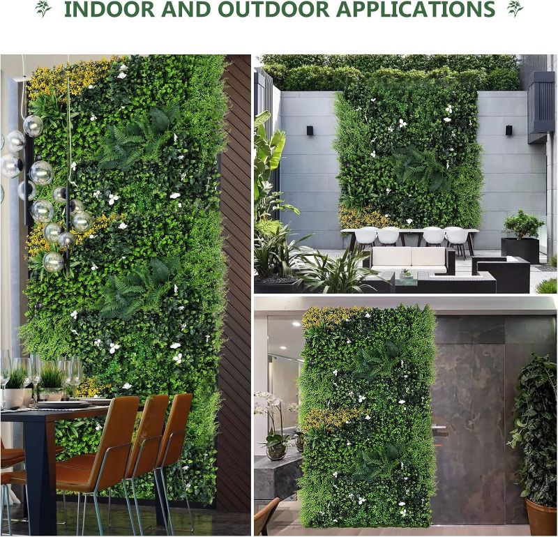 Photo 2 of Anminy  Wall Panels 40" x 40" Artificial Grass Plant Greenery Wall Backdrop 11 Sqft Thickened High-Density Faux Boxwood Panels Privacy Fence Hedge for Indoor Outdoor Party Wedding Garden Decor