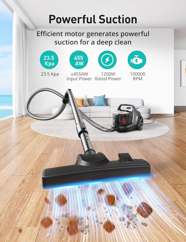 Photo 2 of Aspiron Canister Vacuum Cleaner, 1200W Lightweight Bagless Vacuum Cleaner, 3.7QT Capacity, Automatic Cord Rewind, 5 Tools, HEPA Filter, Pet Friendly Vacuum Cleaner for Hard Floors, Pet Hair, Carpet