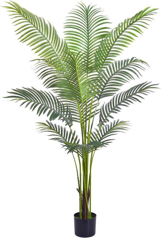 Photo 1 of Artificial Golden Cane Palm Tree 5Feet Faux Plant for Home Decor Indoor Outdoor Faux Areca Palm Tree in Pot for Home Office Perfect Housewarming Gift with Adjustable Trunk