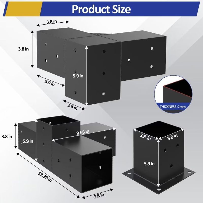 Photo 2 of Heavy Alloy Steel Pergola Kit with 3-Way Brackets for 4"x 4" (Actual 3.6" X 3.6") Lumber DIY Pergola Brackets Suitable for Pergolas Gardens and Metal Gazebo Kits - includes Screws