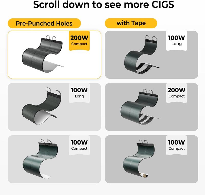 Photo 2 of BougeRV Yuma 200W CIGS Thin-Film Flexible Solar Panel, The Most Flexible Solar Panel with Pre-Punched Holes for Easy Installation