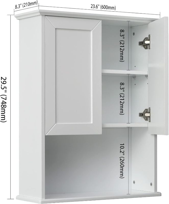 Photo 2 of Bathroom Wall Cabinet Wooden Medicine Cabinet Buffering Hinge MDF Material Over Toilet Storage Cabinet 23"x29" and Adjustable Shelves Cupboard above Toilet Storage Cabinet with Large Space