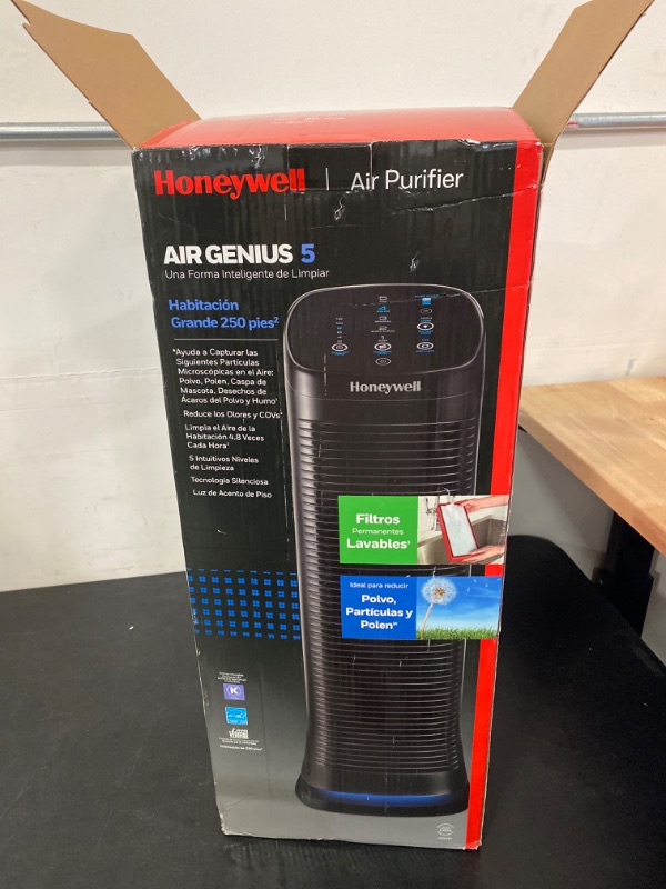 Photo 3 of Honeywell Air Genius 5 Air Purifier with Permanent, Washable Filter, for Large Rooms, Reduces Smoke, Wildfire Smoke, Dust, Pollen, Pet Dander and More, Black, HFD320