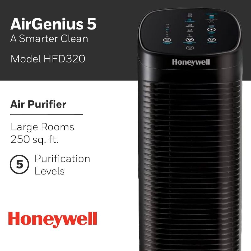 Photo 2 of Honeywell Air Genius 5 Air Purifier with Permanent, Washable Filter, for Large Rooms, Reduces Smoke, Wildfire Smoke, Dust, Pollen, Pet Dander and More, Black, HFD320