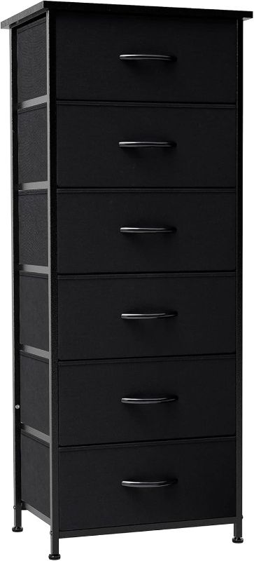 Photo 1 of Crestlive Products Vertical Dresser Storage Tower - Sturdy Steel Frame, Wood Top, Easy Pull Fabric Bins, Wood Handles - Organizer Unit for Bedroom, Hallway, Entryway, Closets - 6 Drawers (Black)