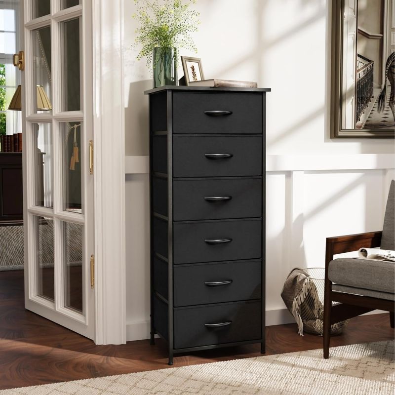 Photo 2 of Crestlive Products Vertical Dresser Storage Tower - Sturdy Steel Frame, Wood Top, Easy Pull Fabric Bins, Wood Handles - Organizer Unit for Bedroom, Hallway, Entryway, Closets - 6 Drawers (Black)