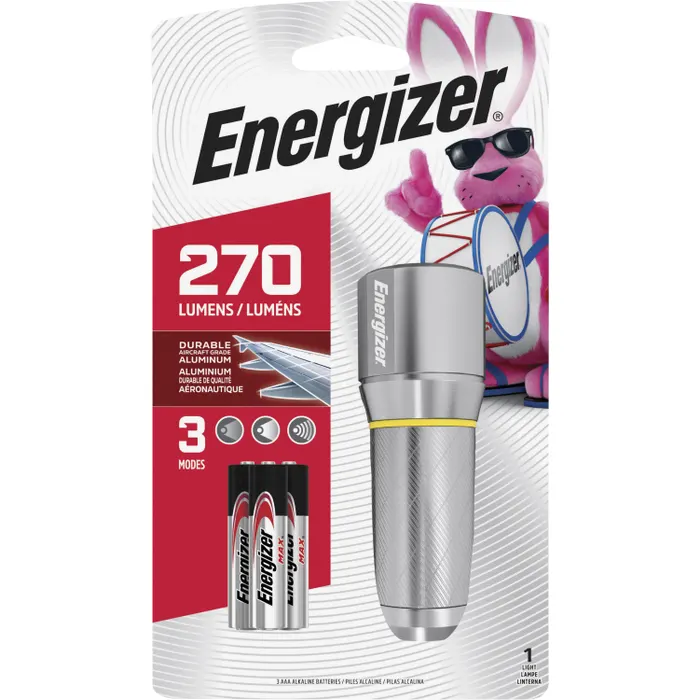 Photo 1 of Energizer Vision HD Compact Flashlight - LED - 270 lm Lumen - 3 x AA - Battery - Metal - Chrome - 1 Each