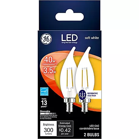 Photo 1 of GE LED Decorative Light Bulbs, 40 Watts Replacement, Soft White, Small Base (2 Pack)