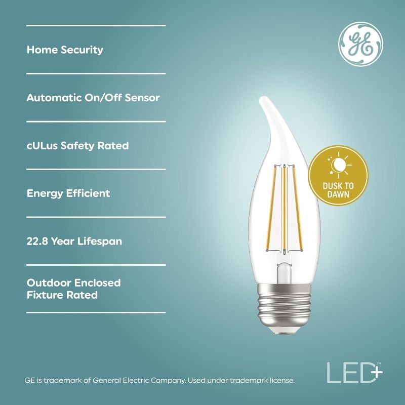 Photo 2 of GE LED+ CA11 Dusk to Dawn LED Light Bulbs, Automatic On/Off Outdoor Security Lights, Soft White, E26 Medium Base (2 Pack)