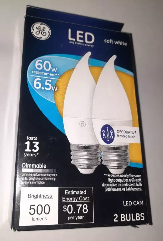 Photo 1 of GE 24353 LED Decorative Frosted Soft White Bulbs 2-Pack 60w 6.5w Dimmable New