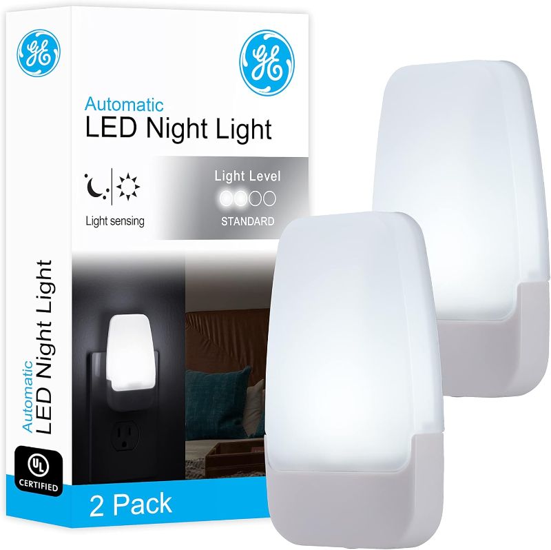 Photo 1 of GE LED Night Light, Plug-in, Dusk to Dawn Sensor, Cool White, Ambient Lighting, For Kids Adults Bedroom, Bathroom, Nursery, Kitchen, Hallway, 55991, 2 pack