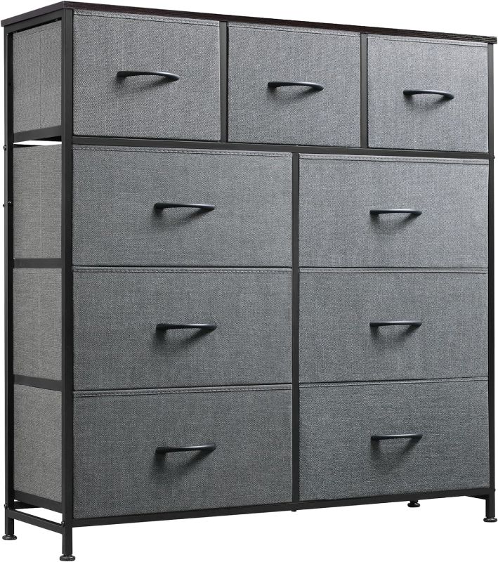 Photo 1 of WLIVE 9-Drawer Dresser, Fabric Storage Tower for Bedroom, Hallway, Entryway, Closet, Tall Chest Organizer Unit with Fabric Bins, Steel Frame, Wood Top, Easy Pull Handle, Dark Grey