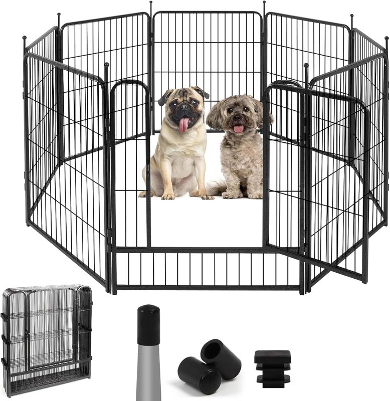 Photo 1 of ComSaf Dog Playpen, 32" Height 8 Panels Metal Dog Fence with One Easy-Carry Straps, Playpen Pet Fence for Large/Medium/Small Dogs, Portable Dog Pen for Outdoor, Indoor, RV, Camping, Yard