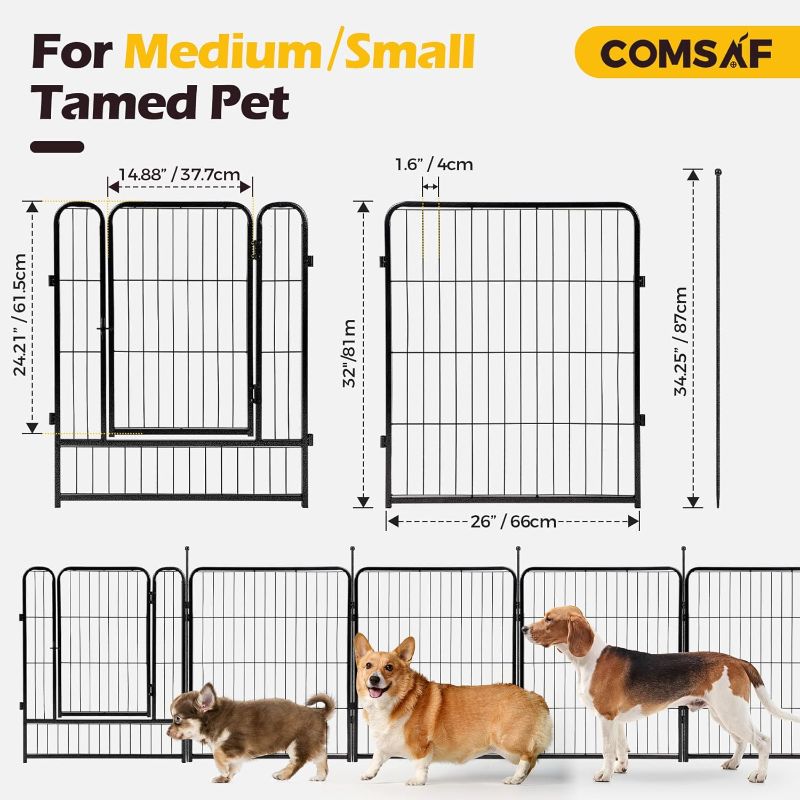 Photo 2 of ComSaf Dog Playpen, 32" Height 8 Panels Metal Dog Fence with One Easy-Carry Straps, Playpen Pet Fence for Large/Medium/Small Dogs, Portable Dog Pen for Outdoor, Indoor, RV, Camping, Yard