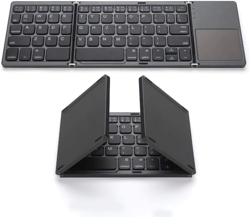 Photo 1 of ROCK&ROWN Foldable Bluetooth Keyboard, Pocket Size Portable Wireless Keyboard with Touchpad for Mac OS,Android, Windows, Linux, PC, Tablet, with Rechargeable Li-ion Battery-Dark Gray