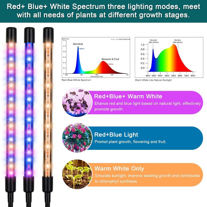 Photo 2 of Grow Lights for Indoor Plants,5 Heads Plant Light for Indoor Plants,LED Full Spectrum Grow Light,Plant Grow Light with 60'' Tripod,Red Blue Warm White Grow Lamp with Timer & Remote Control (RED BLUE)