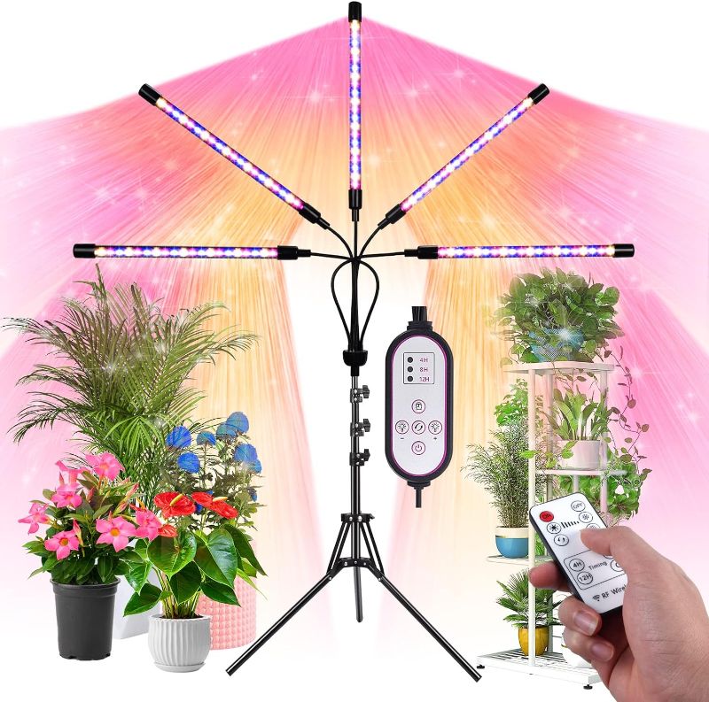 Photo 1 of Grow Lights for Indoor Plants,5 Heads Plant Light for Indoor Plants,LED Full Spectrum Grow Light,Plant Grow Light with 60'' Tripod,Red Blue Warm White Grow Lamp with Timer & Remote Control (RED BLUE)