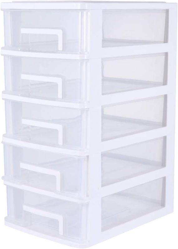 Photo 1 of PATKAW Plastic Storage Bins Five-layer Organizer Drawers 1PC 31.4x21.1x15.2cm Drawer Type Storage Cabinet Plastic Storage Drawers 5 Drawer Plastic Storage~White Plastic Drawers