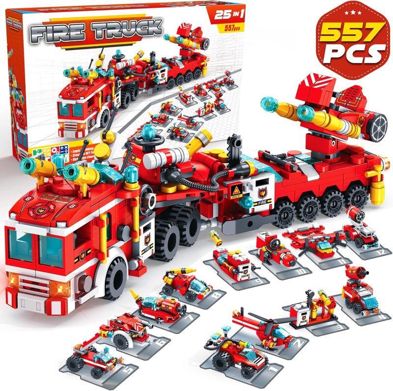 Photo 1 of Building Toys for Kids - 25 in 1 Fire Truck Toy Building Blocks Model Kit Educational STEM Activities Gifts for Boys Girls Teen Age 6-11 Years Old