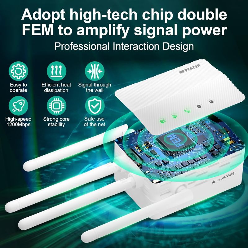 Photo 2 of 2023 New WiFi Extender,WiFi Extender Signal Booster for Home,1200Mbps Wall-Through Strong,Cover up to 13800 sq.ft & 108 Devices,Dual Band 2.4G and 5G,with Ethernet Port & AP Mode