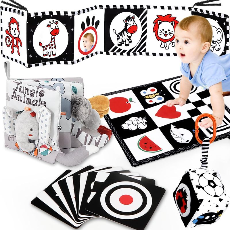 Photo 1 of 5 Pcs Black and White High Contrast Baby Toys 0-3 Months for Newborn, Tummy Time Toys Montessori Toys for Babies 0 3 6 9 Months - Infant Sensory Soft Book Toys for Babies Baby Gift