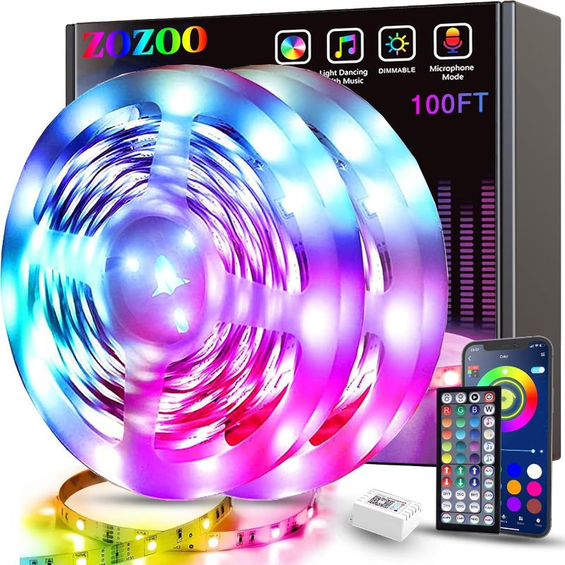 Photo 1 of 100ft Led Lights for Bedroom(2 rolls of 50ft), Smart RGB Led Strip Lights with 44-Key Remote & APP Control Music Sync with Color Changing for Home Party Festival Decoration