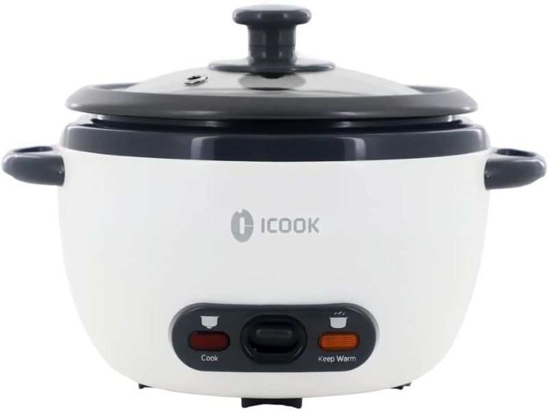 Photo 1 of ICOOK White Rice Cooker 1L Grains,Oatmeal,Cereals Cooker,Rice Warmer Steamer,Small Mini Rice Cooker,Removable Nonstick Pot,Full View Glass Lid,White…