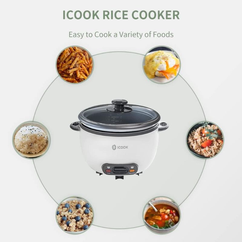 Photo 2 of ICOOK White Rice Cooker 1L Grains,Oatmeal,Cereals Cooker,Rice Warmer Steamer,Small Mini Rice Cooker,Removable Nonstick Pot,Full View Glass Lid,White…