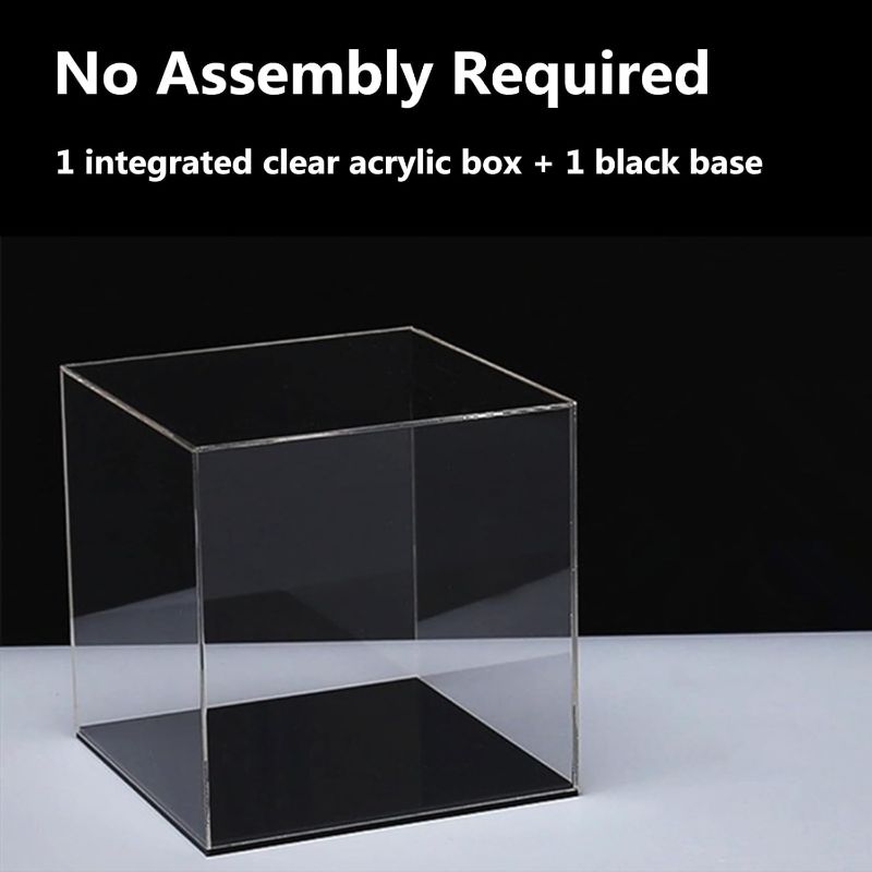 Photo 2 of Cliselda Fully Assembled Acrylic Display Case with Black Base 6x6x6 in, Clear Square Acrylic Box Cube Small Acrylic Storage Containers, Dustproof Plastic Display Box for Collectibles Action Figures