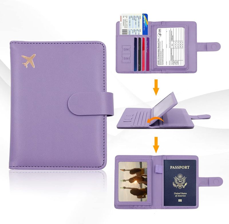 Photo 2 of Melsbrinna Passport Holder,Passport Holder Card Slots,Cute Passport cover for Women/Men,Waterproof Rfid Blocking Travel Wallet (Lavender)