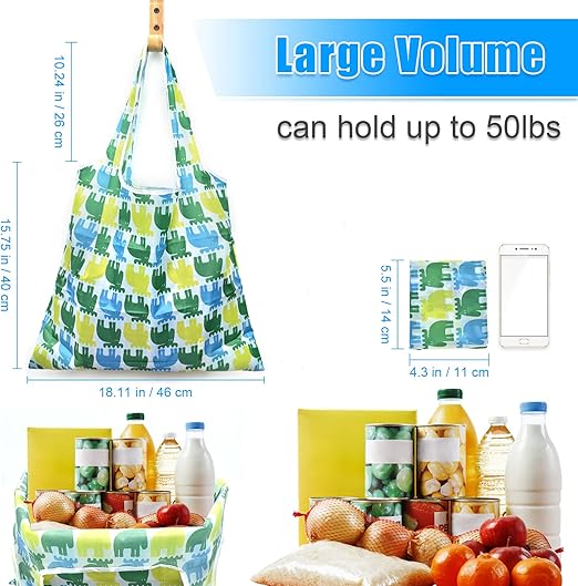 Photo 2 of 6 Pcs Reusable Grocery Bags Xlarge 50LBS Foldable Grocery Shopping Bags Washable Beach Bag Ripstop Nylon Tote Bags