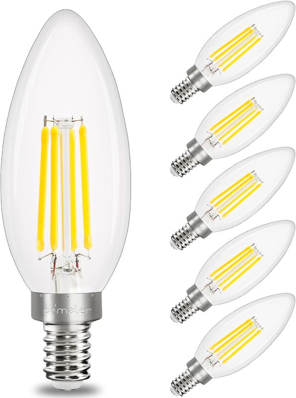 Photo 1 of comzler E12 LED Candelabra Bulb Dimmable, Chandelier Light Bulb 2700K Warm White,40W Equivalent,Type B Ceiling Fan Bulbs,C35 B11 Edison Filament Candle Bulbs Candle Lights,400LM,Pack of 6