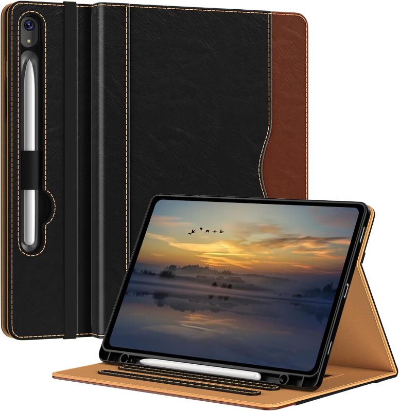 Photo 1 of OKP Case for Samsung Galaxy Tab S9 Plus 12.4 inch 2023 /Galaxy Tab S9 FE Plus, [Multi-Angle] Stand/Pocket/Pencil Holder/Auto Wake/Sleep, PU Leather Case for Tab S9+ Plus (Blackbrown)