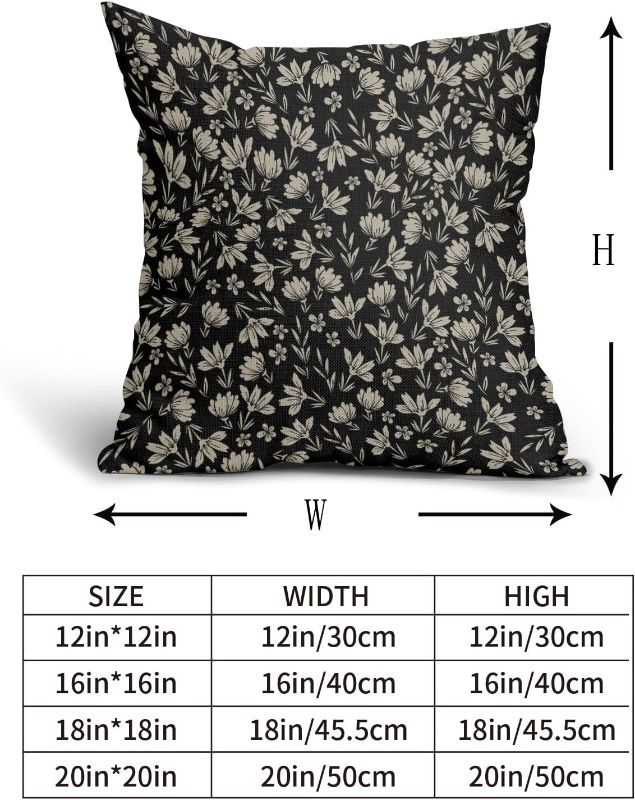 Photo 2 of Vintage Flower Pillow Covers 18x18 Set of 2 Rustic Cute Small Floral Black Brown Old Style Decorative Throw Pillows Outdoor PillowCase Farmhouse Linen Cushion Case Decor for Home Sofa Couch Bed