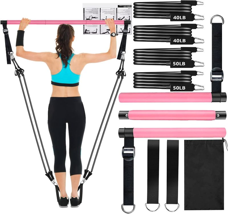 Photo 1 of Pilates Bar Kit with Resistance Bands,Pilates Bar with Stackable Bands Workout Equipment for Legs,Hip,Waist and Arm,Exercise Fitness Equipment for Women & Men Home Gym Yoga Pilates