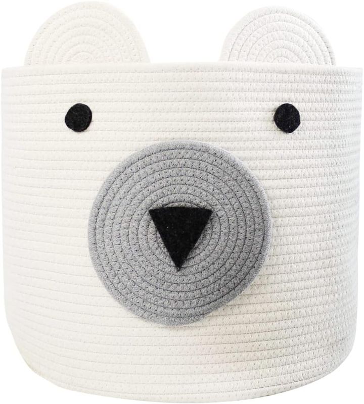 Photo 1 of Cotton Rope Basket,Baby Hamper,Cute Bear Basket,Storage Basket ,Woven Laundry Hamper,Toy Storage Bin,Gifts – Pet or Baby Gift Baskets- White-12 x 10 - easy to reshape