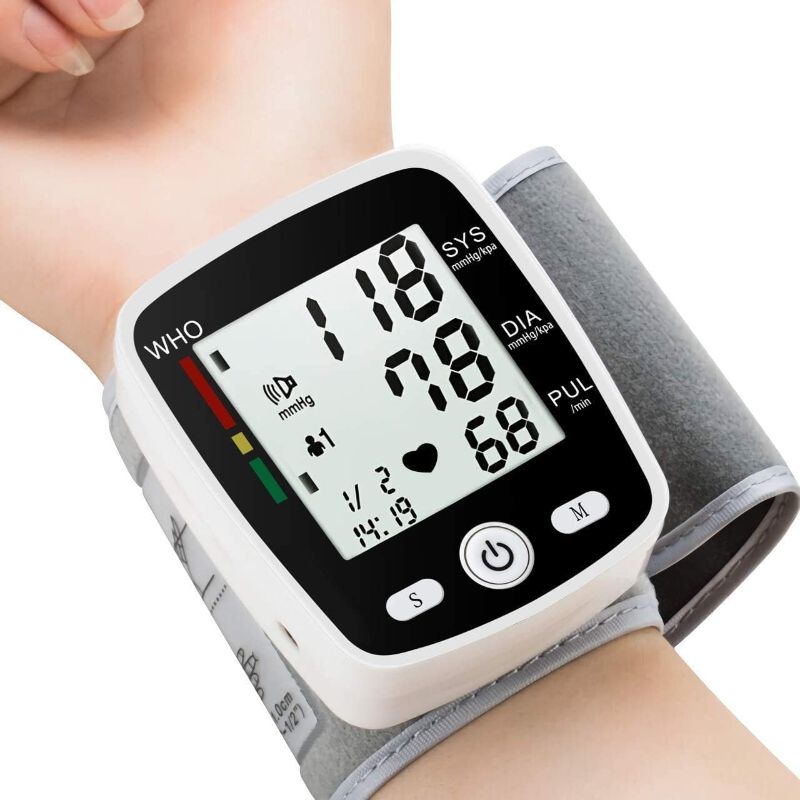 Photo 1 of Blood Pressure Monitor Adjustable Wrist Blood Pressure Cuff 2 x 99 Readings Digital Rechargeable Blood Pressure Machine with Voice Broadcasting with Carrying Case for Home Use, Small, Black