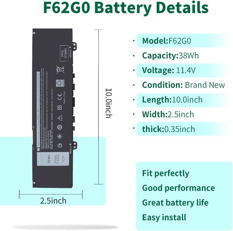 Photo 2 of 38WH 39DY5 F62G0 Battery for Dell Inspiron 13 7000 i7373 7373 7386 2-in-1 7370 7380 5370 P83G P87G P91G P83G001 P83G002 P87G001 Vostro 13 5370 039DY5 0F62G0 RPJC3 0RPJC3 F62GO